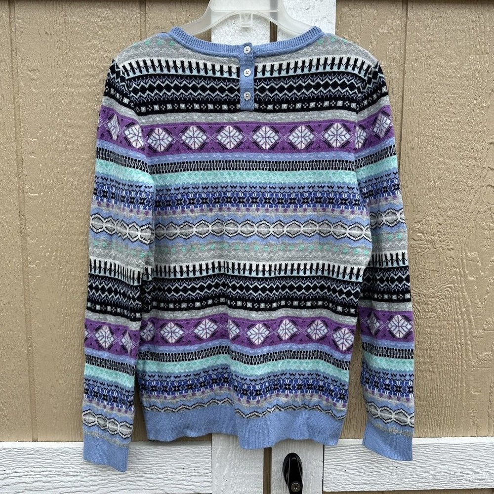 Talbots Nordic Fair Isle Blue Purple Lamb’s Wool Sweater Women’s Size Small - Picture 2 of 6